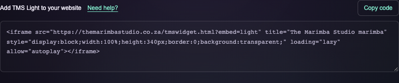 Free widget code field with its Copy code button.